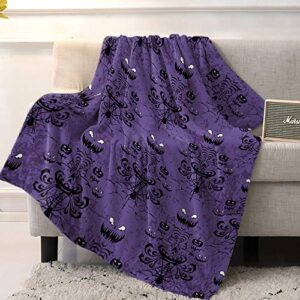 Halloween Haunted Mansion Blankets Purple Super Soft Warm Cozy Flannel Throw Blanket Bed Grinning Ghosts Design Decorative for Sofa Couch Chair Living Bedroom 60 x 80 Inches