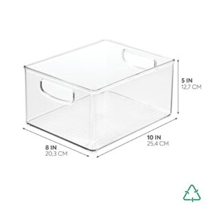 iDesigniDesign Crisp BPA-Free Plastic Stackable Tea Bag Organizer, 12.59" x 6.23" x 4.57", Clear with Gray Dividers & Recycled Plastic Extra-Large Bin, 10” x 8” x 5iDesign