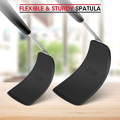 Unicook 2 Pack Flexible Silicone Spatula, Turner, 600F Heat Resistant, Ideal for Flipping Eggs, Burgers, Crepes and More, Black