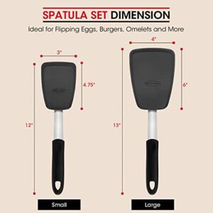 Unicook 2 Pack Flexible Silicone Spatula, Turner, 600F Heat Resistant, Ideal for Flipping Eggs, Burgers, Crepes and More, Black