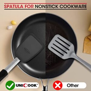 Unicook 2 Pack Flexible Silicone Spatula, Turner, 600F Heat Resistant, Ideal for Flipping Eggs, Burgers, Crepes and More, Black