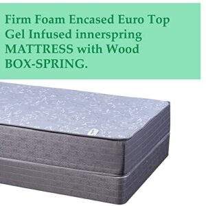 Treaton 11-Inch Firm Foam Encased Euro Top Gel Infused Innerspring Mattress Set with 8" Wood Box Spring/Foundation Set, Full