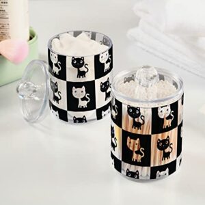 Cat Black White Cotton Swab Holder Bathroom Containers Jars with Lids Set Cotton Ball Pad Round Holder Jar for Cotton Swab Ball Rounds Makeup Sponges Bathroom Organizer Storage, 2 Pack