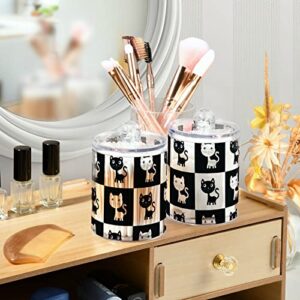 Cat Black White Cotton Swab Holder Bathroom Containers Jars with Lids Set Cotton Ball Pad Round Holder Jar for Cotton Swab Ball Rounds Makeup Sponges Bathroom Organizer Storage, 2 Pack