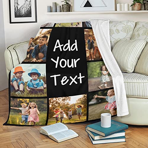 Customized Blanket with Photos & Text for Mom Dad Baby Family Friends Personalized Picture Blanket for Birthday Christmas for Women Sister Wife Grandma(10 Photos,50x60 Fleece)
