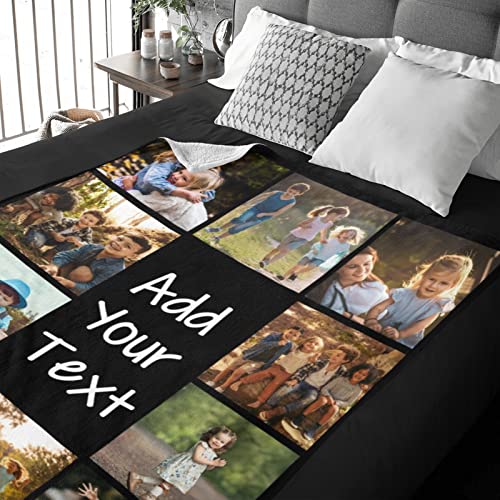 Customized Blanket with Photos & Text for Mom Dad Baby Family Friends Personalized Picture Blanket for Birthday Christmas for Women Sister Wife Grandma(10 Photos,50x60 Fleece)