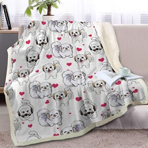 blessliving shih tzu blanket red hearts dog fleece plush blanket cute puppy for kids adults 3d animal print sherpa blanket gift for pet lovers (throw, 50 x 60 inches)