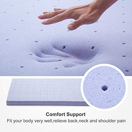 mecor 4” 4 inchKing Size Gel Infused Mattress Topper, 4in Memory Foam Mattress Topper for King Bed with Certipur-US Certified-Ventilated Cooling Design-Purple/80”x78”