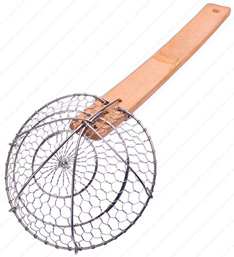 M.V. Trading SSK4 Stainless Steel Asian Spider Skimmer Strainer with Bamboo Handle, 4-Inches