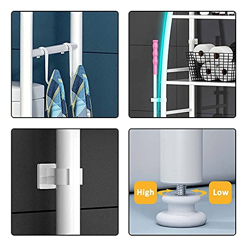 YISONHO 3-Tier Over The Toilet Storage Shelf Bathroom Laundry Room Organizer Rack Accessories Hanging Rod Bathroom Towel Rack (White)