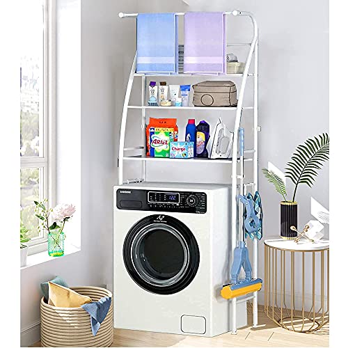 YISONHO 3-Tier Over The Toilet Storage Shelf Bathroom Laundry Room Organizer Rack Accessories Hanging Rod Bathroom Towel Rack (White)