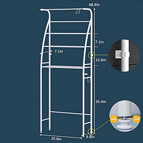 YISONHO 3-Tier Over The Toilet Storage Shelf Bathroom Laundry Room Organizer Rack Accessories Hanging Rod Bathroom Towel Rack (White)