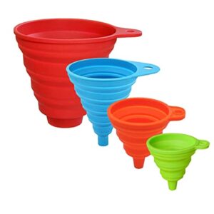 4pcs kitchen funnels for filling bottles canning, food grade silicone collapsible funnel set, large funnel for wide mouth jar, small/mini funnel for transfer oil powder