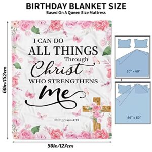 Christian Gifts for Women, Super Soft Bible Verse Blanket with Inspirational Thoughts and Prayers, Religious Scripture Throw Blankets Cozy Healing Flannel Blanket for Woman Mom Pastor Gift, 50x60 Inch