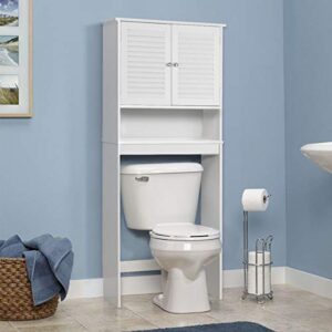 Zazza95shop Bathroom Modern Contemporary Space-Saver Medicine Cabinet Vanity Organizer Over The Toilet Shelf Storage Organizer Durable White MDF Furniture Freestanding 2 Door