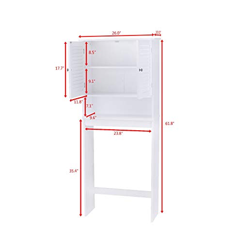 Zazza95shop Bathroom Modern Contemporary Space-Saver Medicine Cabinet Vanity Organizer Over The Toilet Shelf Storage Organizer Durable White MDF Furniture Freestanding 2 Door