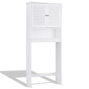 Zazza95shop Bathroom Modern Contemporary Space-Saver Medicine Cabinet Vanity Organizer Over The Toilet Shelf Storage Organizer Durable White MDF Furniture Freestanding 2 Door