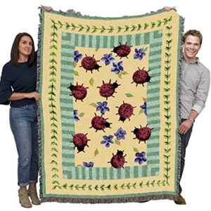 Pure Country Weavers Lady Bug Garden Blanket - Garden Floral Gift Tapestry Throw Woven from Cotton - Made in The USA (72x54)