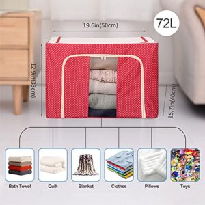 Clothes Storage Bins Boxes, 72L Large Oxford Cloth Steel Frame Organizers Bag with Clear Window, Sturdy Zipper, Reinforced Handle for Bedding, Blankets, Bedding, Pillow, Seasonal Clothing, Comforter