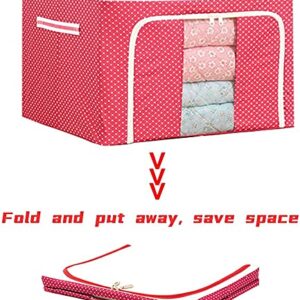 Clothes Storage Bins Boxes, 72L Large Oxford Cloth Steel Frame Organizers Bag with Clear Window, Sturdy Zipper, Reinforced Handle for Bedding, Blankets, Bedding, Pillow, Seasonal Clothing, Comforter