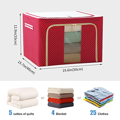 Clothes Storage Bins Boxes, 72L Large Oxford Cloth Steel Frame Organizers Bag with Clear Window, Sturdy Zipper, Reinforced Handle for Bedding, Blankets, Bedding, Pillow, Seasonal Clothing, Comforter