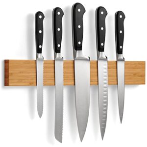 larhn magnetic knife holder for wall with extra strong magnet - 16 inch - knife magnetic strip in bamboo for knives, utensils and tools