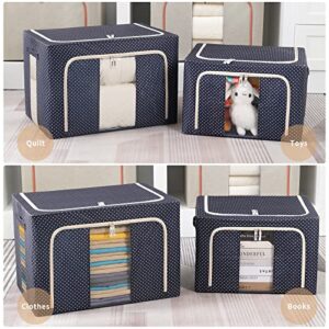 3 Pack Clothes Storage Organizer Bins Containers -Stackable Metal Frame Storage Bins Foldable Oxford Cloth Box for Clothing Storage with Clear Window & Reinforced Handles