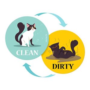 large dishwasher magnet clean dirty sign - funny design magnets - large, strong, cool magnetic gadgets for kitchen organization and storage - strong double sided indicator (cartoon cat)