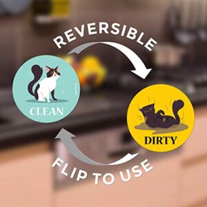 Large Dishwasher Magnet Clean Dirty Sign - Funny Design Magnets - Large, Strong, Cool Magnetic Gadgets for Kitchen Organization and Storage - Strong Double Sided Indicator (Cartoon Cat)