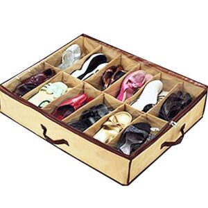 12 pairs shoe tidy under bed storage organiser bag foldable shoe storage box(beige)
