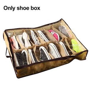 12 Pairs Shoe Tidy Under Bed Storage Organiser Bag Foldable Shoe Storage Box(Beige)