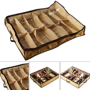 12 Pairs Shoe Tidy Under Bed Storage Organiser Bag Foldable Shoe Storage Box(Beige)