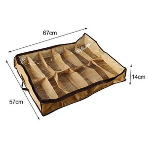 12 Pairs Shoe Tidy Under Bed Storage Organiser Bag Foldable Shoe Storage Box(Beige)