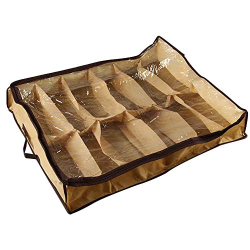 12 Pairs Shoe Tidy Under Bed Storage Organiser Bag Foldable Shoe Storage Box(Beige)