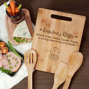 KITCHENVOY Grandma's Kitchen Bamboo Cutting Board - Birthday Gifts for Grandma from Grandchildren - Mothers Day Gifts for Grandmother, Best Grandma Cutting Board, Nanas Kitchen Board with Utensil