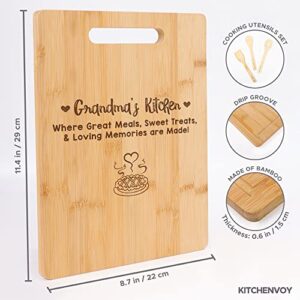 KITCHENVOY Grandma's Kitchen Bamboo Cutting Board - Birthday Gifts for Grandma from Grandchildren - Mothers Day Gifts for Grandmother, Best Grandma Cutting Board, Nanas Kitchen Board with Utensil