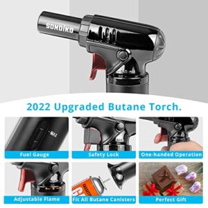 Sondiko Butane Torch with Fuel Gauge S907, Refillable Kitchen Torch Lighter with Adjustable Flame for Creme Brulee(Butane Gas Not Included)