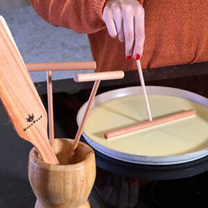 Crepe Spreader and Spatula Set - 4 Piece (3.5, 5, 7 Spreaders Kit 12 Inch Crepe Spatula Turner) Convenient Sizes to Fit Any Crepe Pan Maker - 100% Natural & Premium Quality Wooden Spreader Tools