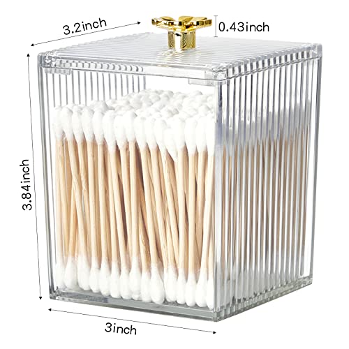 Obedpet 3 Pack Qtip Holder Dispenser,14 oz Acrylic Apothecary Jars with Lids,Bathroom Counter Organizer with Fashion Stripe for Cotton Swab, Cotton Ball ,Pads, Floss