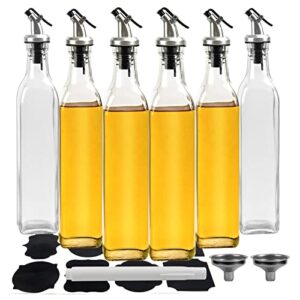 yuleer olive oil bottle dispenser, 6 pack 17oz / 500ml glass oil and vinegar dispenser, oil bottles for kitchen with airtight nozzle plug & pouring spouts