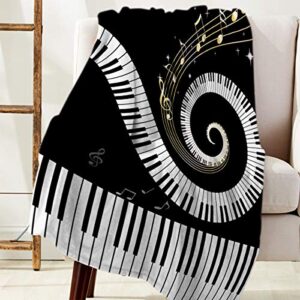 Flannel Fleece Bed Blanket 50 x 80 inch Music Decor Throw Blanket Lightweight Cozy Plush Blanket for Bedroom Living Rooms Sofa Couch - Abstract Musical Notes with Piano