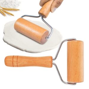 watris veiyi small rolling pin, wooden dough roller, non-stick pizza roller, dough baker roller set for home kitchen baking cooking(9.5cm/3.74in)