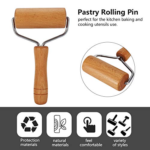 Watris Veiyi Small Rolling Pin, Wooden Dough Roller, Non-Stick Pizza Roller, Dough Baker Roller Set for Home Kitchen Baking Cooking(9.5cm/3.74in)