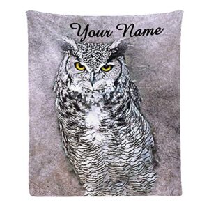 cuxweot custom blanket with name text,personalized animal owl super soft fleece throw blanket for couch sofa bed (50 x 60 inches)