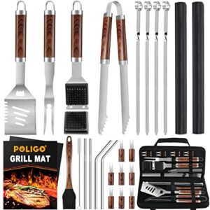 poligo 26pcs grill utensils set for outdoor grill set stainless steel bbq grill accessories in case - premium bbq tools grilling tools set ideal birthday father's day grilling gifts for men dad women
