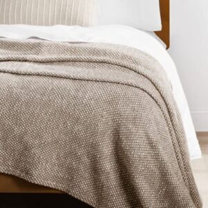 nate home by nate berkus 100% cotton basket weave two-tone bed blanket | breathable, all-season throw, decoration for bedding from mdesign - king, sandstone (taupe)