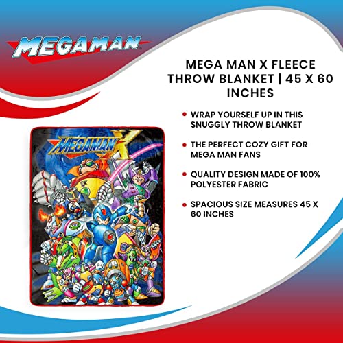 Mega Man X Fleece Throw Blanket | Plush Soft Polyester Cover For Sofa and Bed, Cozy Home Decor, Luxury Room Essentials | Capcom Video Game Gifts For Adults and Kids | 45 x 60 Inches