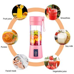 Portable Blender, Personal Size Eletric USB Juicer Cup, Fruit, Smoothie, Baby Food Mixing Machine Magnetic Secure Switch 380ml (Pink)