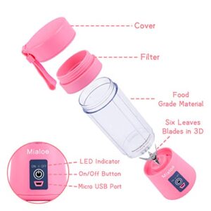 Portable Blender, Personal Size Eletric USB Juicer Cup, Fruit, Smoothie, Baby Food Mixing Machine Magnetic Secure Switch 380ml (Pink)