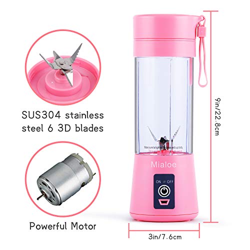 Portable Blender, Personal Size Eletric USB Juicer Cup, Fruit, Smoothie, Baby Food Mixing Machine Magnetic Secure Switch 380ml (Pink)